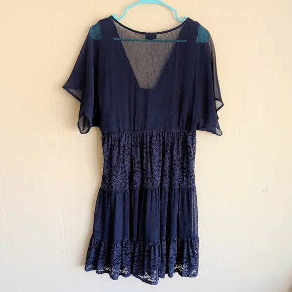 Torrid Navy Blue Lace Inset Chiffon Mini Dress - Picture 3 of 4